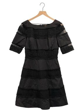 Frock! By Tracy Reese Black Lace-Trim Knee Length Cocktail Dress, Boat Neck, 8